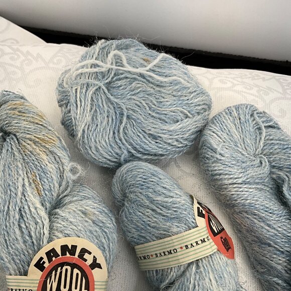 Vintage Barmo Fancy Wool Yarn Light Blue Skeins Bundle - Picture 3 of 7